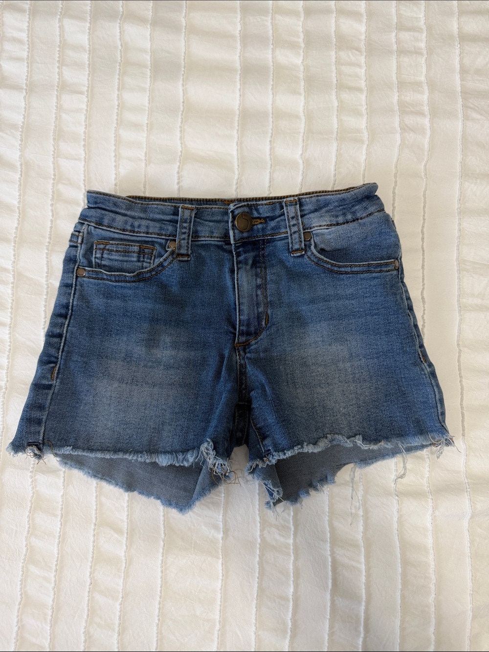 Girls Blue Denim Frayed Hem Shorts